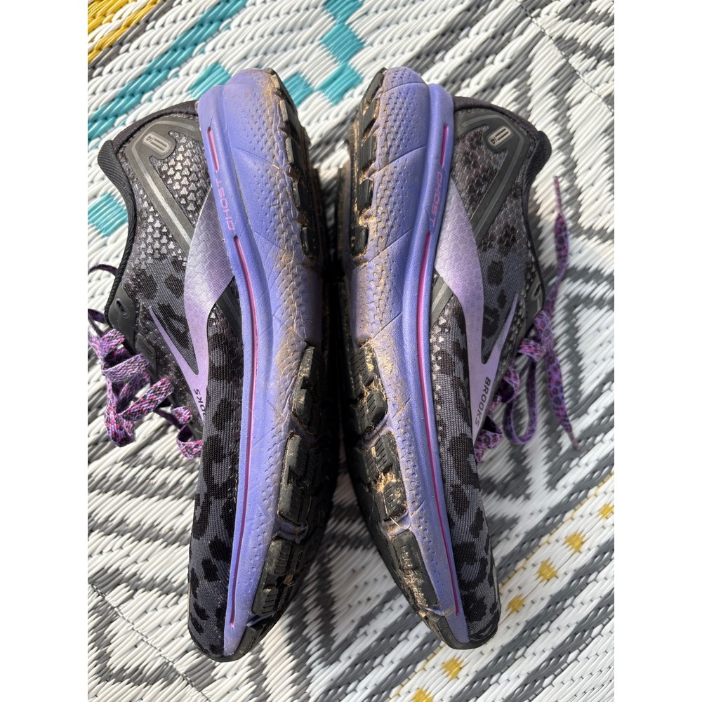 Brooks Ghost 14 Womens Running Shoes Leopard Print Black Purple Sneakers Size 6 - Picture 4 of 12